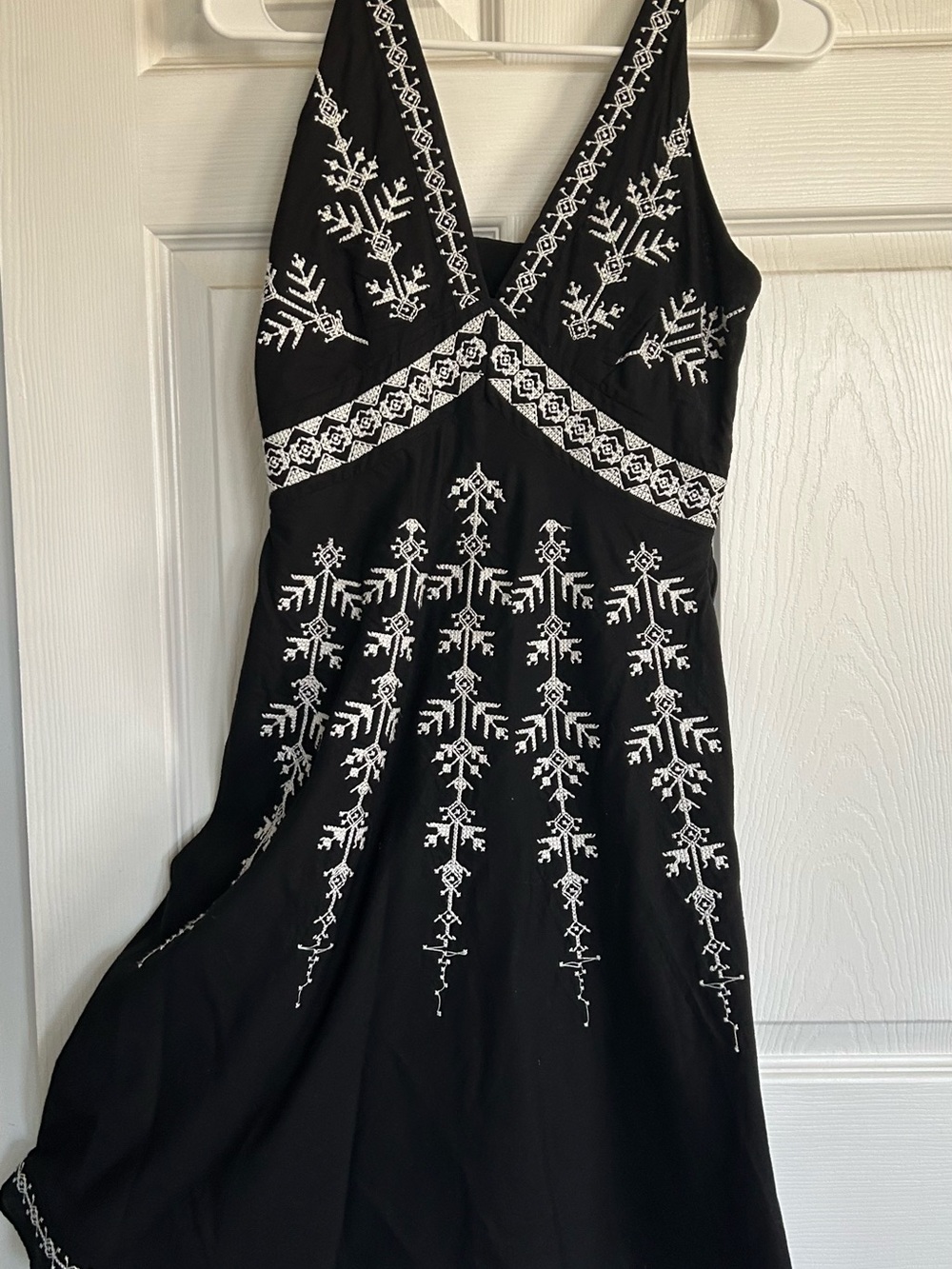 Black Embroidered V-Neck Women’s Dress